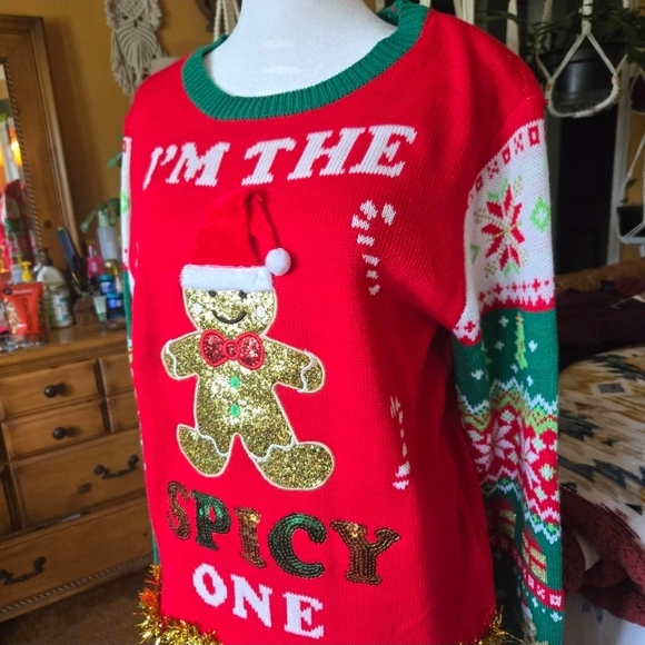 No Boundaries “I’m The Spicy One” Christmas Sweater – Red & Green 🌶️🎄 - Picture 3 of 5